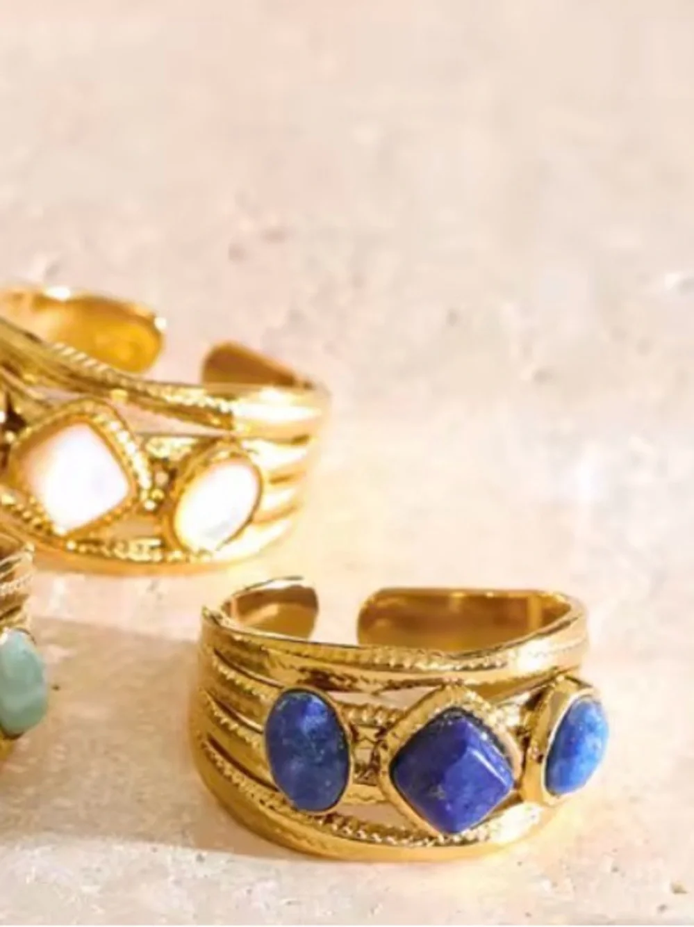 Vintage Gold tone Ring with Deep Blue Stones